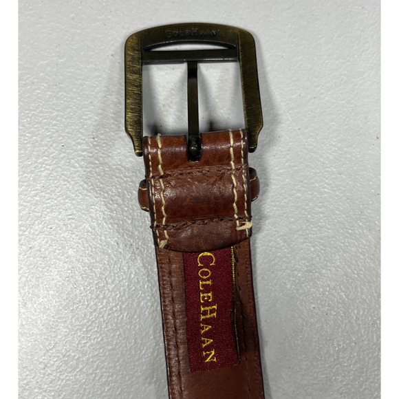 Cole Haan Pebbled Leather Belt Mens 32 80 cm Brown Contrast Stitching A08979 - Picture 6 of 9